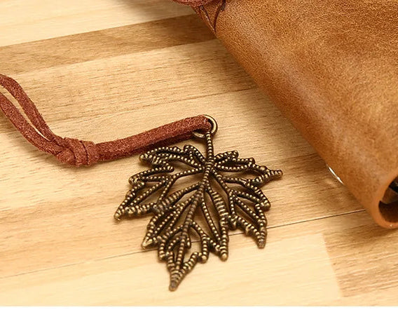 🍁 Vintage Leather Journal with Maple Leaf Design