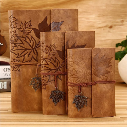 🍁 Vintage Leather Journal with Maple Leaf Design