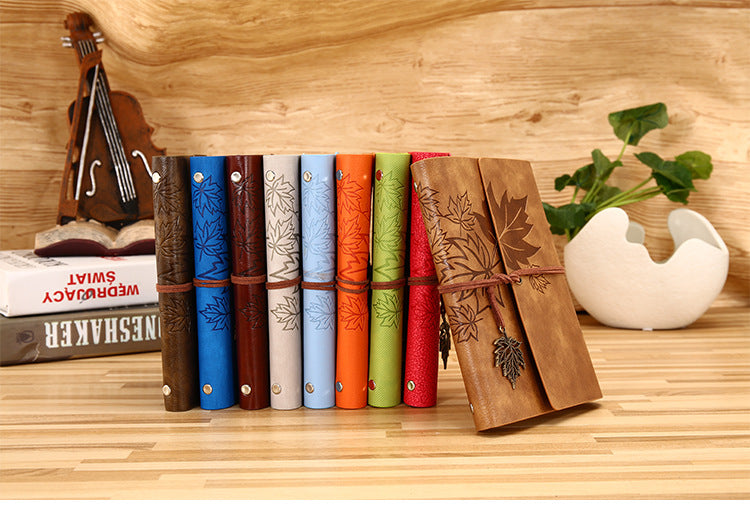 🍁 Vintage Leather Journal with Maple Leaf Design