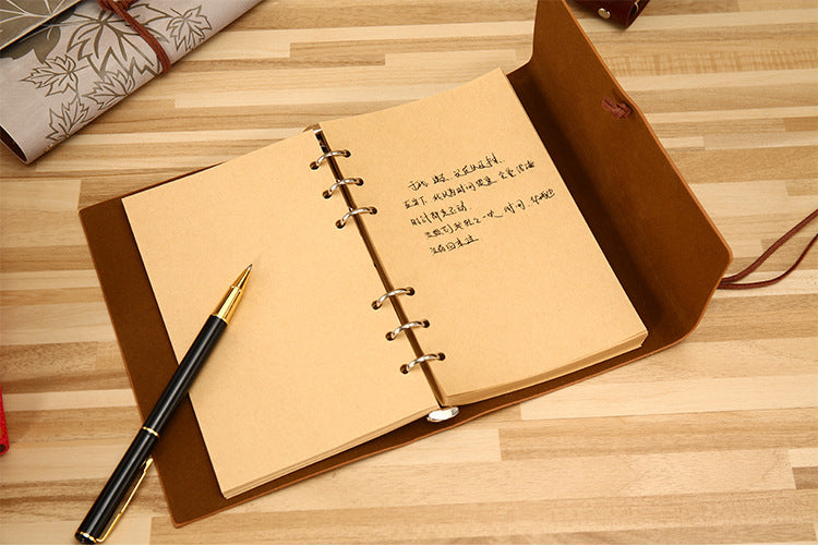 🍁 Vintage Leather Journal with Maple Leaf Design