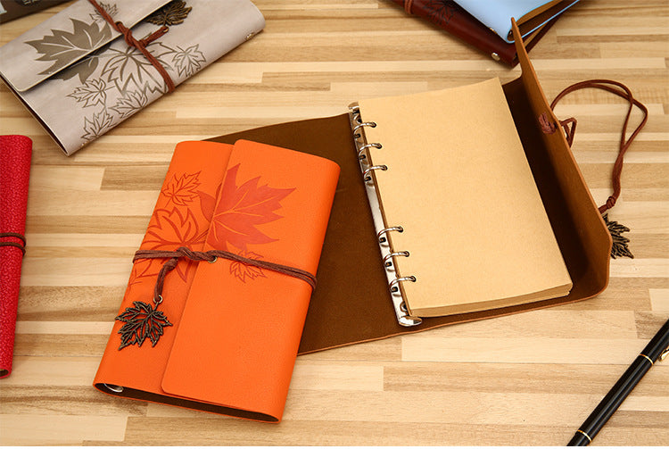 🍁 Vintage Leather Journal with Maple Leaf Design