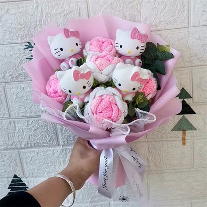 Hello Kitty Crochet Flower Bouquet – Cute Handmade Gift Arrangement