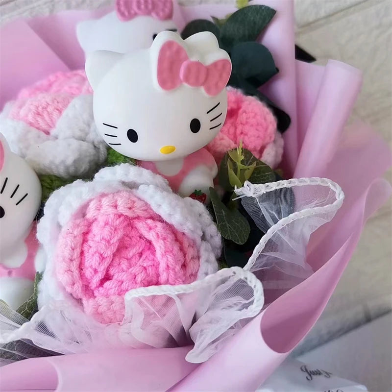 Hello Kitty Crochet Flower Bouquet – Cute Handmade Gift Arrangement