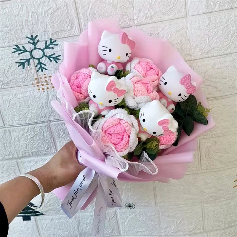 Hello Kitty Crochet Flower Bouquet – Cute Handmade Gift Arrangement