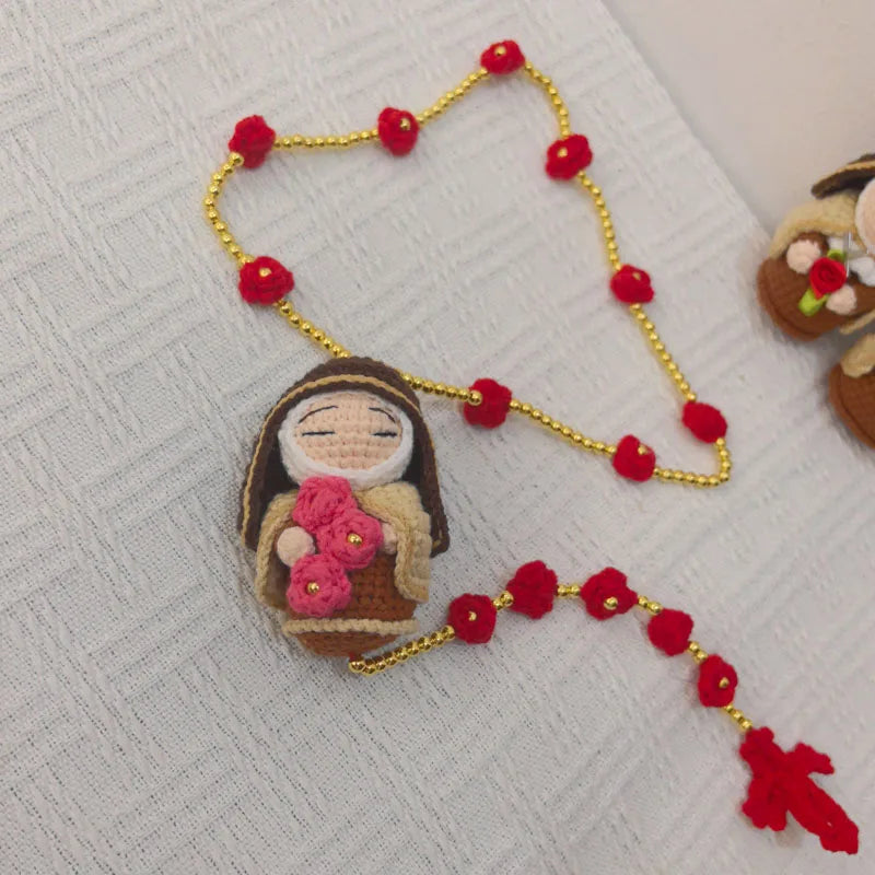 Handmade Crochet Mini Rosary – Floral Rosary with Soft Amigurumi Charm