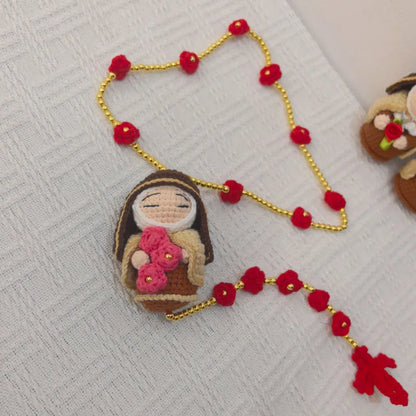 Handmade Crochet Mini Rosary – Floral Rosary with Soft Amigurumi Charm