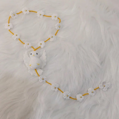 Handmade Crochet Mini Rosary – Floral Rosary with Soft Amigurumi Charm