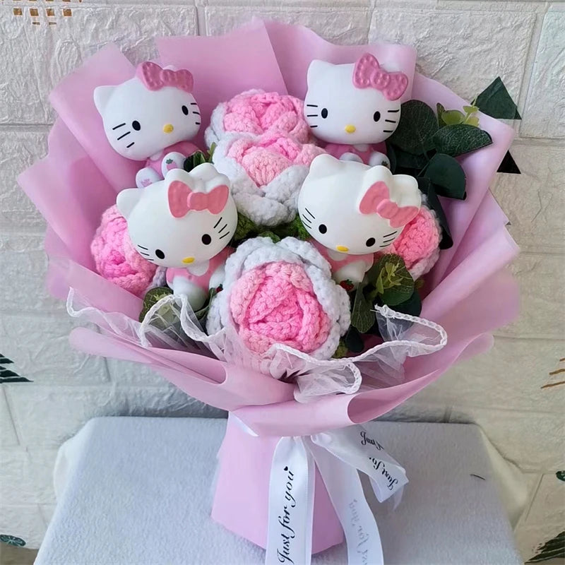Hello Kitty Crochet Flower Bouquet – Cute Handmade Gift Arrangement