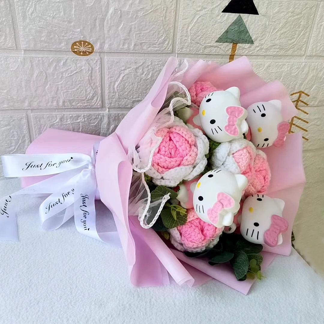 Hello Kitty Crochet Flower Bouquet – Cute Handmade Gift Arrangement