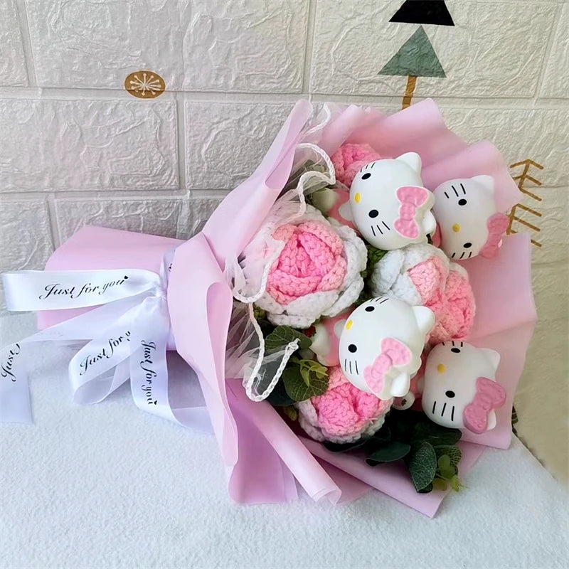 Hello Kitty Crochet Flower Bouquet – Cute Handmade Gift Arrangement