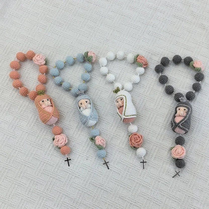 Handmade Crochet Mini Rosary – Floral Rosary with Soft Amigurumi Charm