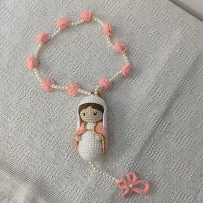 Handmade Crochet Mini Rosary – Floral Rosary with Soft Amigurumi Charm