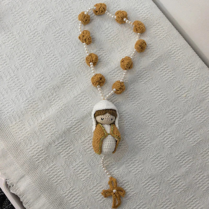 Handmade Crochet Mini Rosary – Floral Rosary with Soft Amigurumi Charm