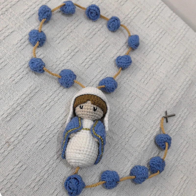 Handmade Crochet Mini Rosary – Floral Rosary with Soft Amigurumi Charm