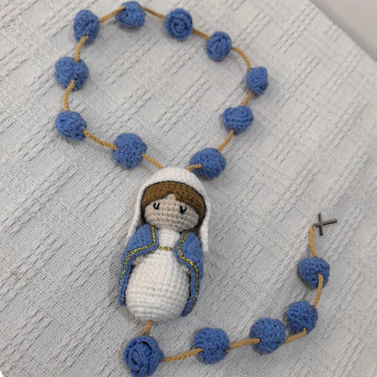 Handmade Crochet Mini Rosary – Floral Rosary with Soft Amigurumi Charm