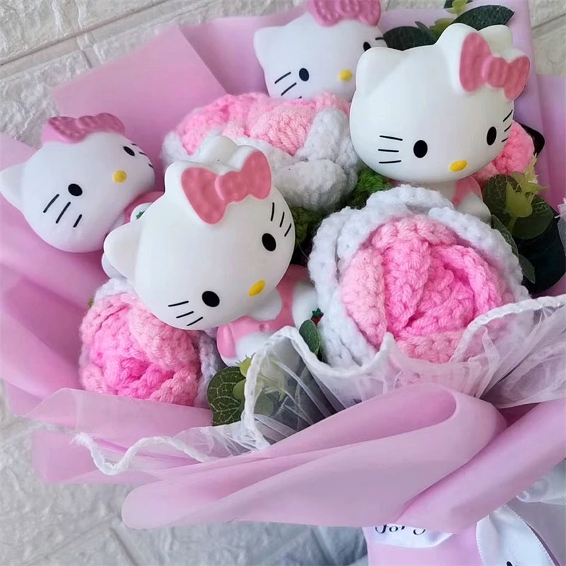 Hello Kitty Crochet Flower Bouquet – Cute Handmade Gift Arrangement