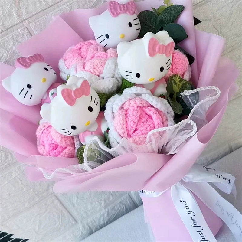 Hello Kitty Crochet Flower Bouquet – Cute Handmade Gift Arrangement