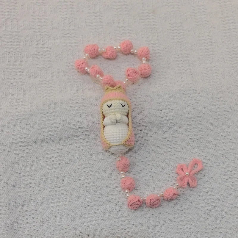 Handmade Crochet Mini Rosary – Floral Rosary with Soft Amigurumi Charm