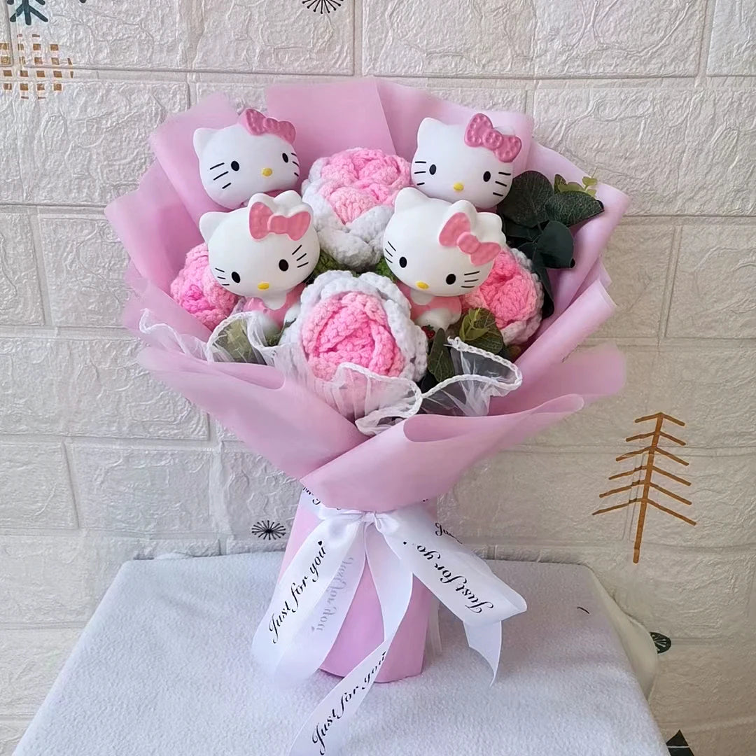 Hello Kitty Crochet Flower Bouquet – Cute Handmade Gift Arrangement
