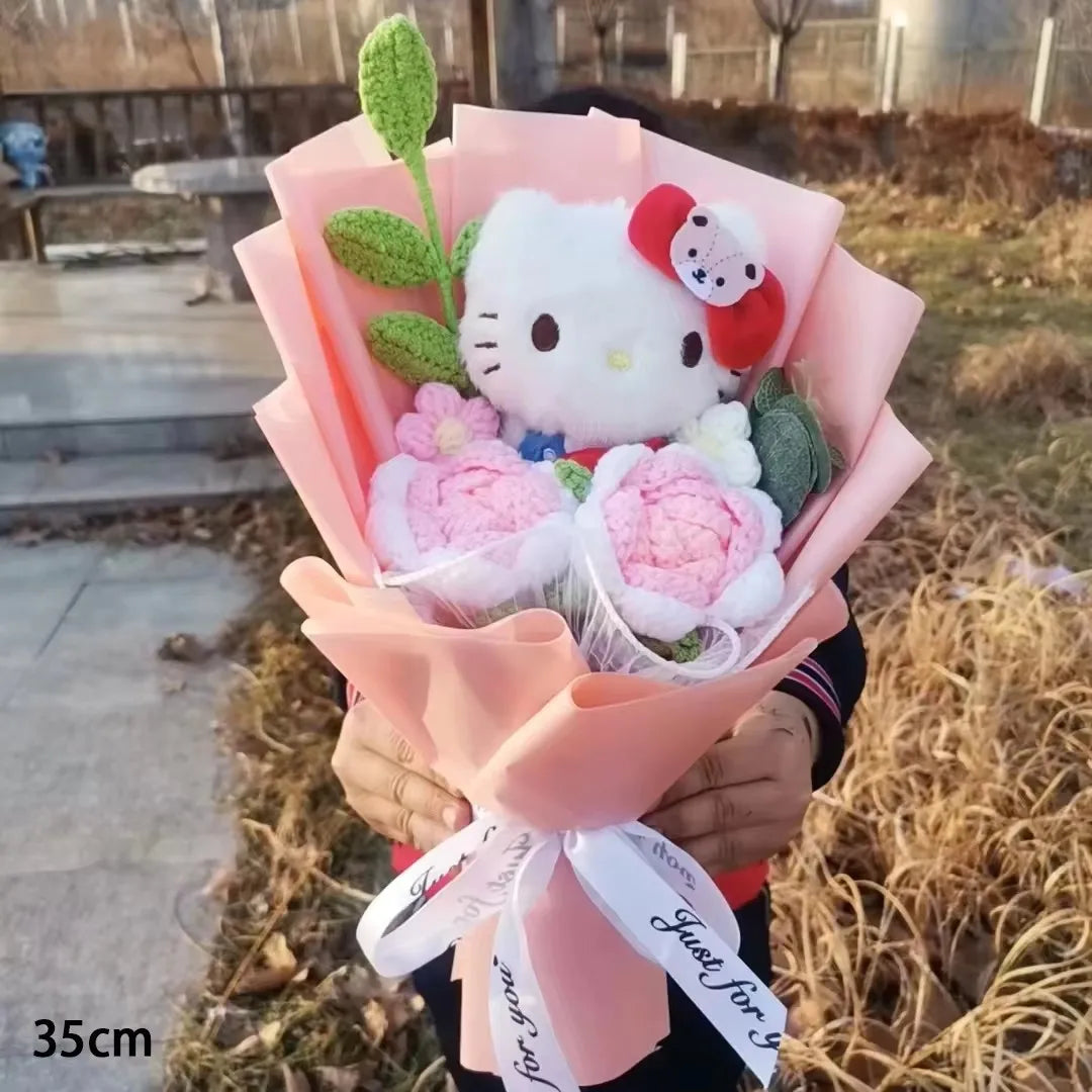 Hello Kitty Crochet Flower Bouquet – Cute Handmade Gift Arrangement