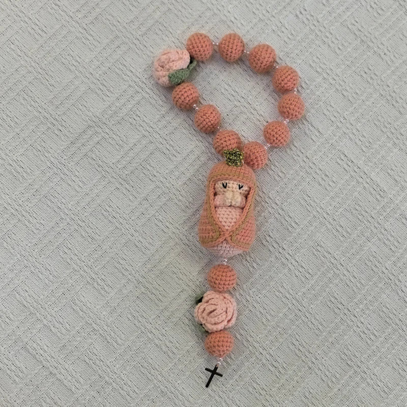 Handmade Crochet Mini Rosary – Floral Rosary with Soft Amigurumi Charm