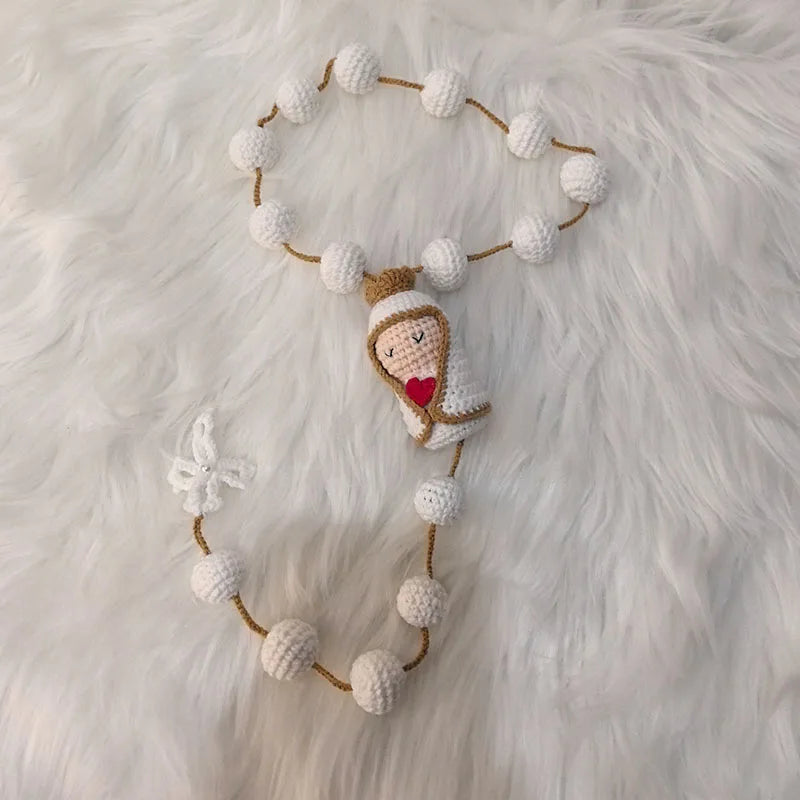 Handmade Crochet Mini Rosary – Floral Rosary with Soft Amigurumi Charm