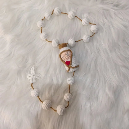 Handmade Crochet Mini Rosary – Floral Rosary with Soft Amigurumi Charm