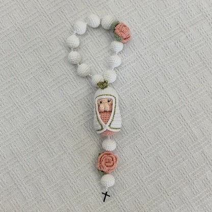 Handmade Crochet Mini Rosary – Floral Rosary with Soft Amigurumi Charm