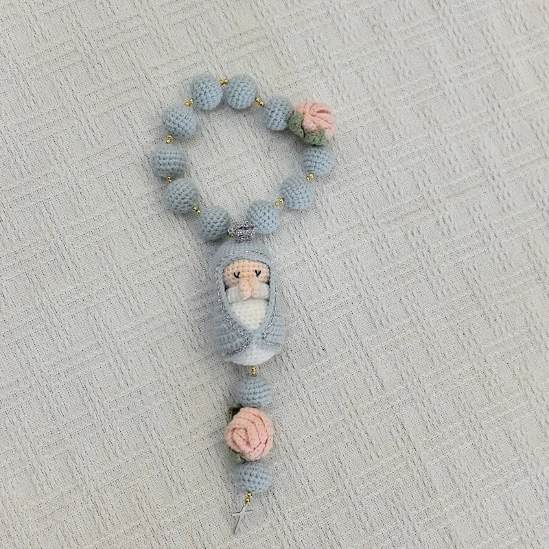 Handmade Crochet Mini Rosary – Floral Rosary with Soft Amigurumi Charm
