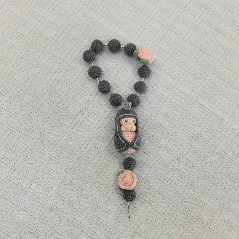 Handmade Crochet Mini Rosary – Floral Rosary with Soft Amigurumi Charm